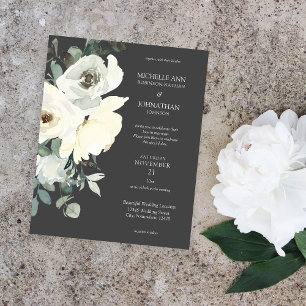 Flyer Tarjeta de boda floral gris y azul polvoriento pre
