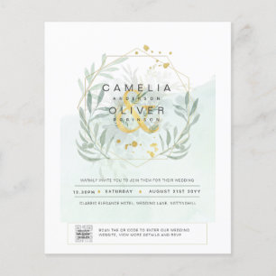 FLYER TARJETA DE BODA FOTOGRÁFICA CON CÓDIGO QR Y JARDÍN
