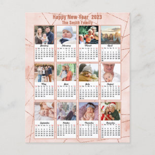 Flyer Tarjeta de calendario fotográfico moderno Rosa Gol