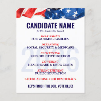 Flyer Tarjeta de campaña electoral para candidato demócr