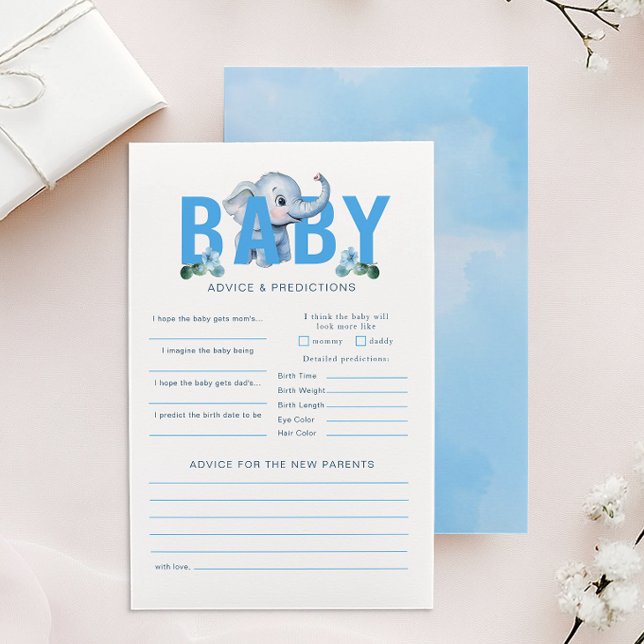 Flyer Tarjeta de consejos y predicciones para elefantes  (Baby Advice & Predictions)