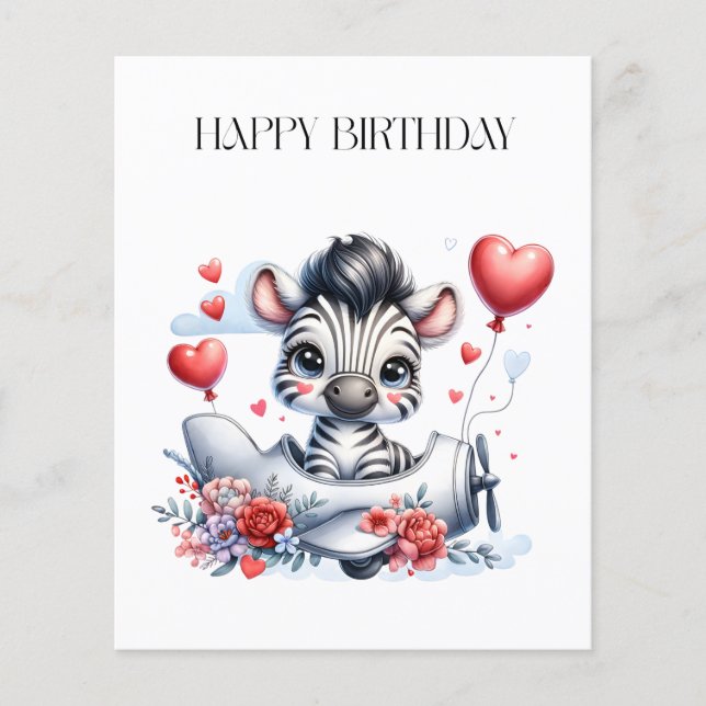 Flyer Tarjeta de cumpleaños del avión cebra (Frente)