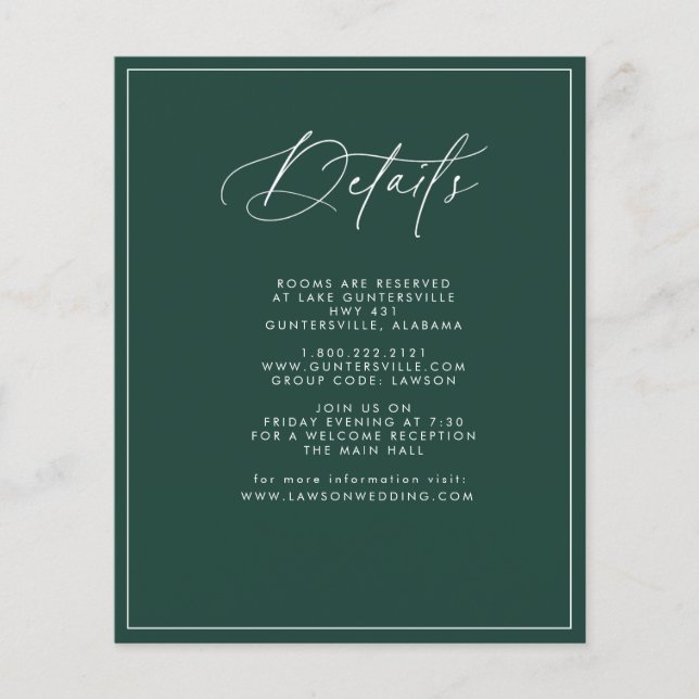 Flyer Tarjeta de detalles de esmeralda de presupuesto (Frente)