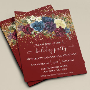 Flyer Tarjeta de fiesta floral de invierno con confeti d