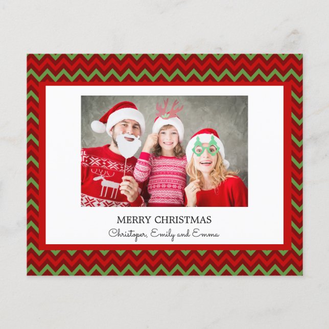 Flyer Tarjeta de foto verde roja para la navidad del pre (Frente)