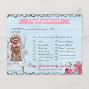 Flyer Tarjeta de Informe de Aseo de Perro Floral Rosa y