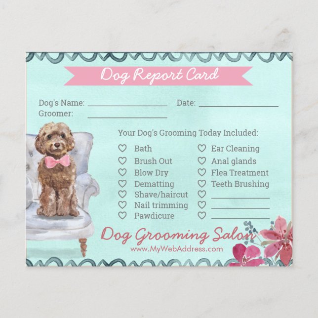 Flyer Tarjeta de informe de crecimiento de perro floral  (Frente)