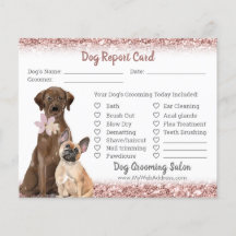 Tarjeta de informe Rosa Gold Purpurina Dog Groomin