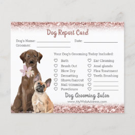 Flyer Tarjeta de informe Rosa Gold Purpurina Dog Groomin