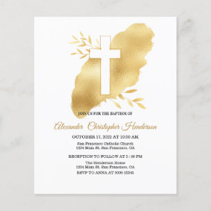 Flyer Tarjeta de invitación de bautizo dorada de bajo pr