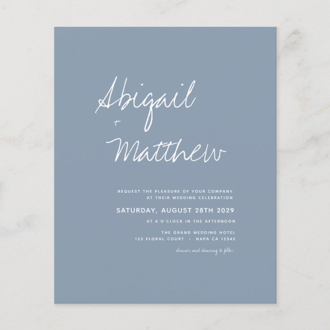 Flyer Tarjeta de Invitación de Boda Simple Polvo Azul Pr (Frente)