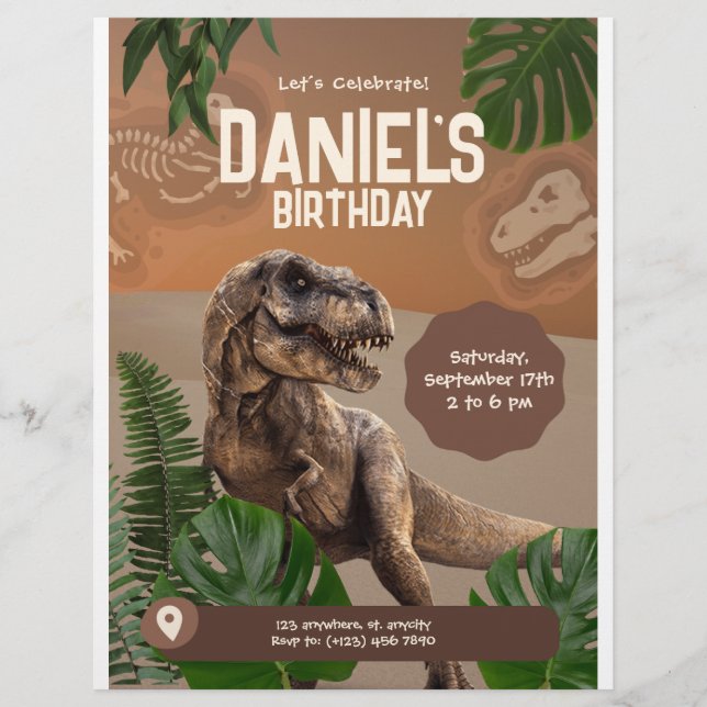Flyer Tarjeta de Invitación de Cumpleaños de Dinosaurio  (Frente)