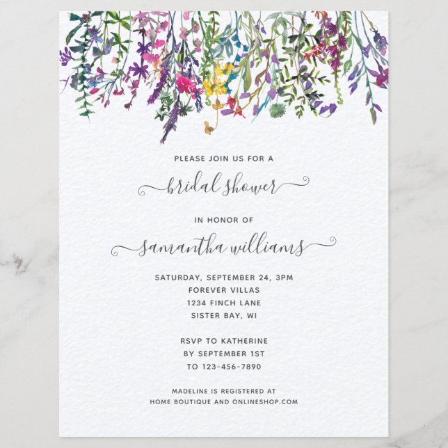 Flyer TARJETA DE INVITACIÓN Floral de flores silvestres  (Frente)