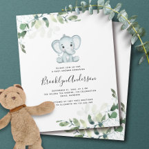 Tarjeta de Invitación para Baby Shower de Elefante