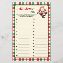 Tarjeta de juego ABC Red Green Plaid para navidade