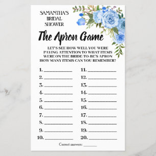Flyer Tarjeta de juego Apron Bridal Shower en español