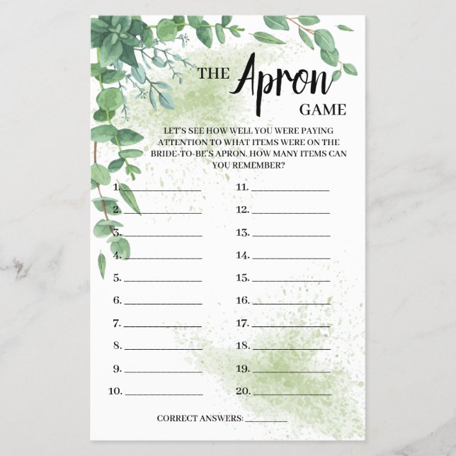 Flyer Tarjeta de juego Apron Game Eucalyptus Bridal Show (Frente)
