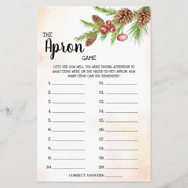 Flyer Tarjeta de juego Apron Game Navidades Bridal Showe (Frente)