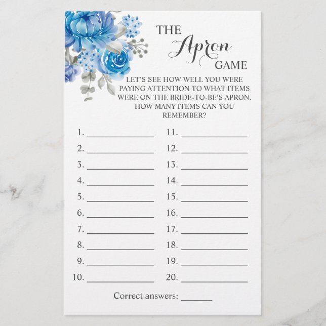 Flyer Tarjeta de juego Apron Shower Blue Flower (Frente)