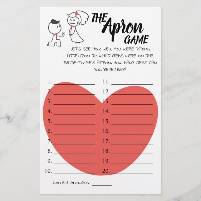 Flyer Tarjeta de juego Apron Shower Boda Couple (Frente)