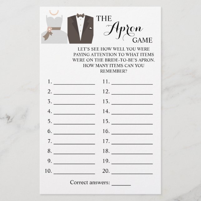 Flyer Tarjeta de juego Apron Shower Bride y Groom (Frente)