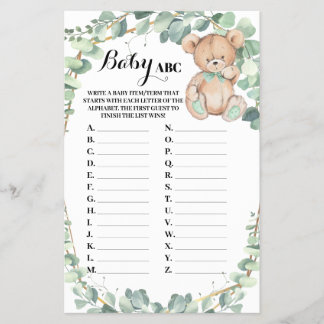 Flyer Tarjeta de juego Baby Shower Bear Greenerenery Bab