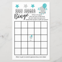 Tarjeta de juego Baby Shower Bingo Blue Elephant B
