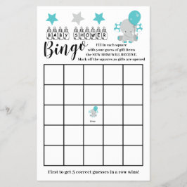 Flyer Tarjeta de juego Baby Shower Bingo Blue Elephant B