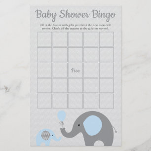 Flyer Tarjeta de juego Baby Shower Bingo para Elefantes 