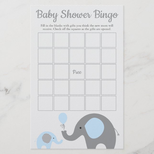 Flyer Tarjeta de juego Baby Shower Bingo para Elefantes  (Frente)