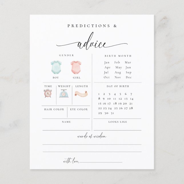 Flyer Tarjeta de juego Baby Shower de consejos de predic (Frente)