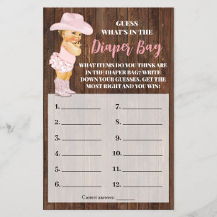 Flyer Tarjeta De Juego Baby Shower De Cowgirl De Bolsa D