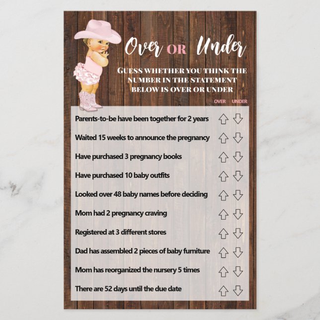 Flyer Tarjeta de juego Baby Shower de Cowgirl rosa super (Frente)