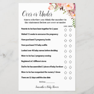 Flyer Tarjeta de juego Baby Shower de flores rosadas de 
