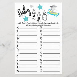 FLYER TARJETA DE JUEGO BABY SHOWER DE SHARK BABY ABC