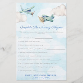 Flyer Tarjeta de juego Baby Shower Toy Airplane Nursery
