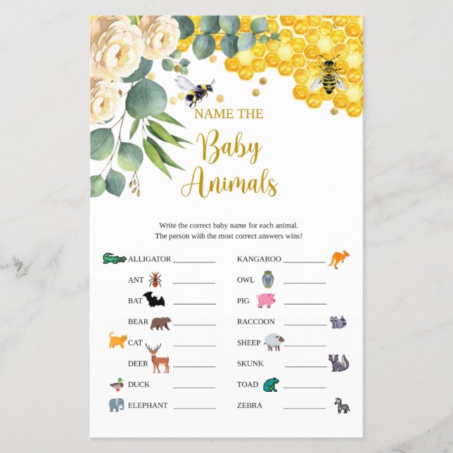 Flyer Tarjeta de juego Bee Name the Baby Animals (Frente)