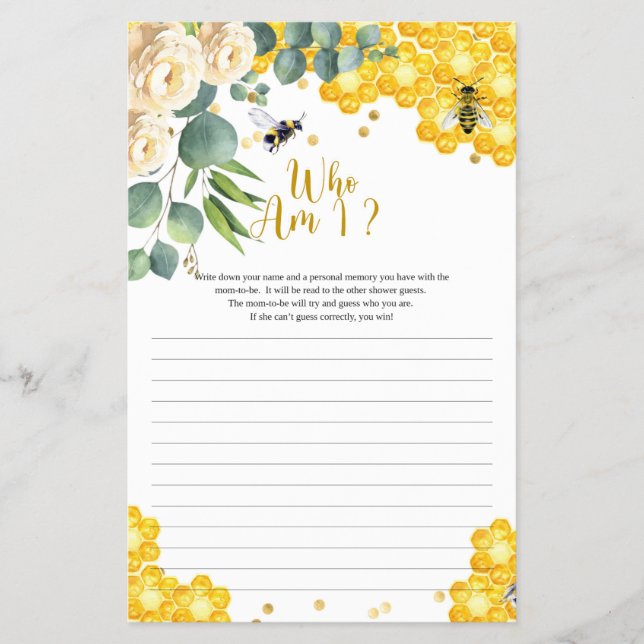 Flyer Tarjeta de juego Bee Who Am I (Frente)