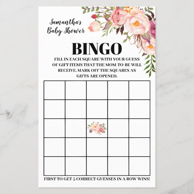 Flyer Tarjeta de juego bilingüe rosa para Bingo Baby Sho (Frente)