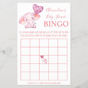 Flyer Tarjeta de juego Bingo Baby Elephant Baby Shower