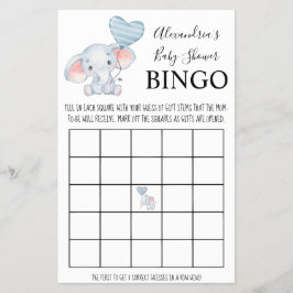 Flyer Tarjeta de juego Bingo Baby Elephant Baby Shower