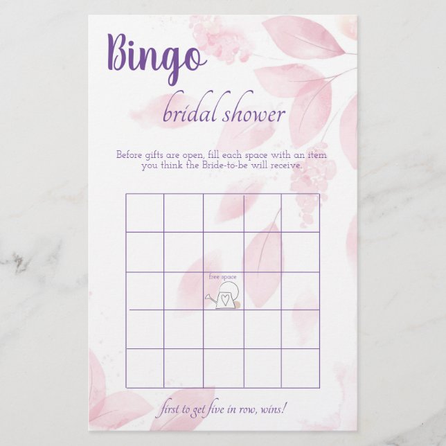Flyer Tarjeta de juego Bingo Bridal Shower (Frente)