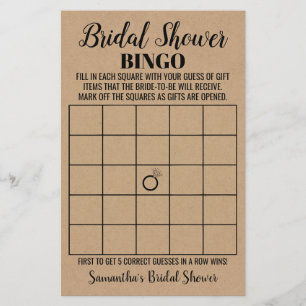 Flyer Tarjeta de juego Bingo Bridal Shower Rustic Boda