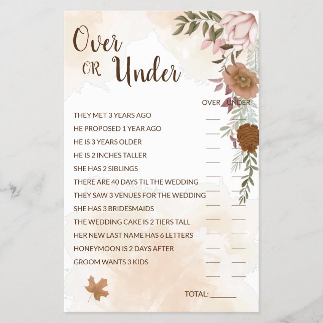 Flyer Tarjeta de juego Boho Autumn Bridal Shower (Frente)