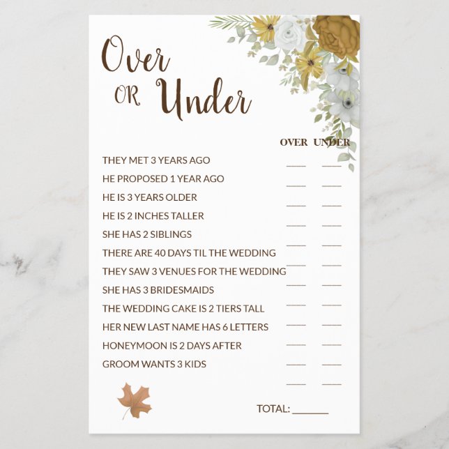 Flyer Tarjeta de juego Boho Autumn Bridal Shower (Frente)