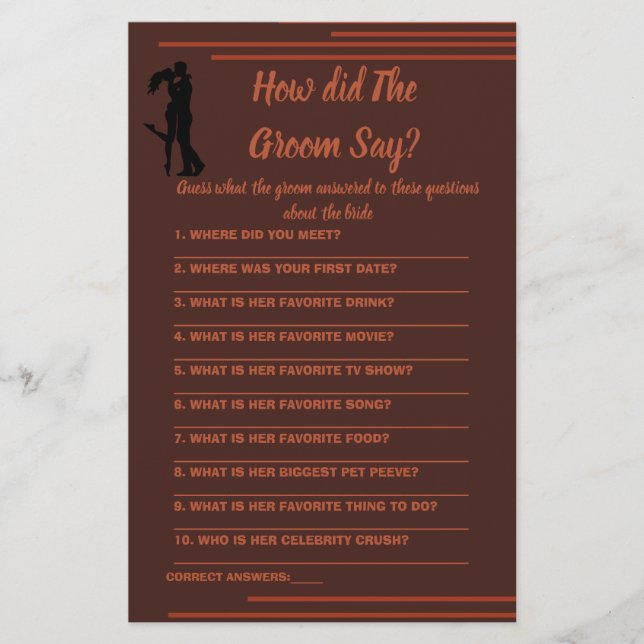 Flyer Tarjeta de juego Bridal Shower What do the Groom S (Frente)
