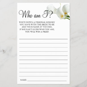 Flyer Tarjeta de juego Calla Lily Who I am Brily ducha