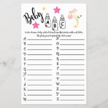 TARJETA DE JUEGO DE BABY SHOWER ABC DE BEBÉ CIGÜEÑ