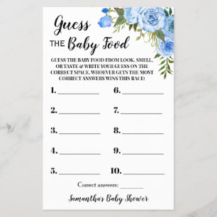 Flyer Tarjeta de juego de baby shower "Adivina la comida