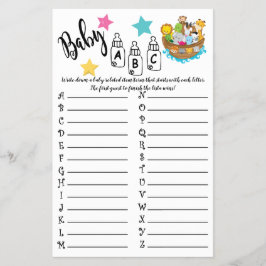 Flyer Tarjeta de juego de Baby Shower Ark ABC de Noah